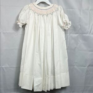 Handmade white smocked Bishop Gown pink and blue embroidery NWT